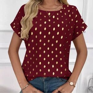 Women's Burgundy and Gold Polka Dot Top